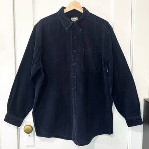 VTG LL Bean Men's Navy Corduroy Button Down Cotton Long Sleeve Shirt, Size L Reg